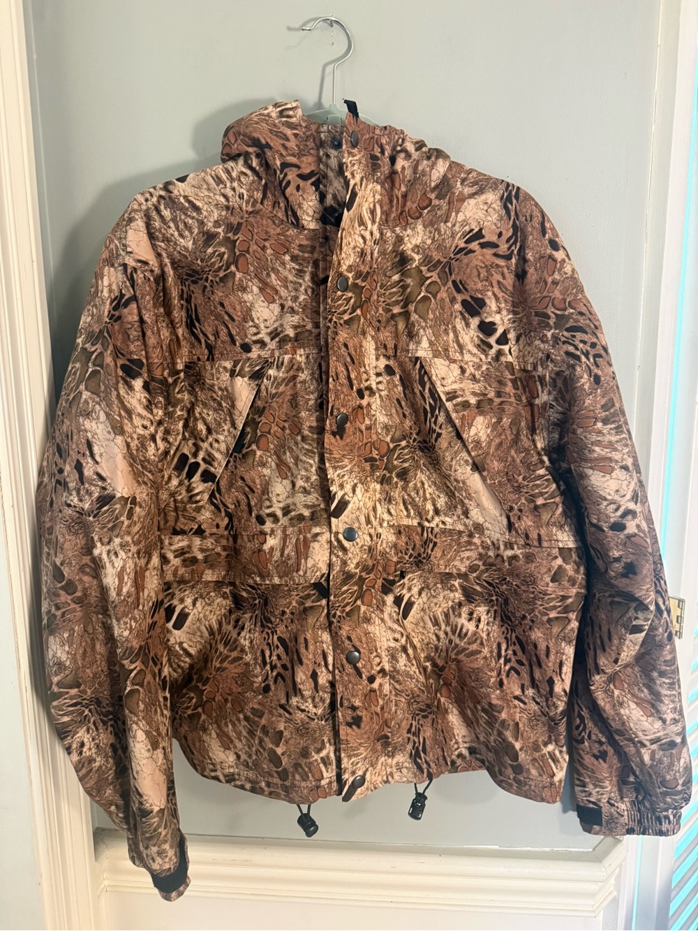 WFS Burly Camp Hooded Hunting Jacket Kryptek Style Snap Zip Windbreaker M
